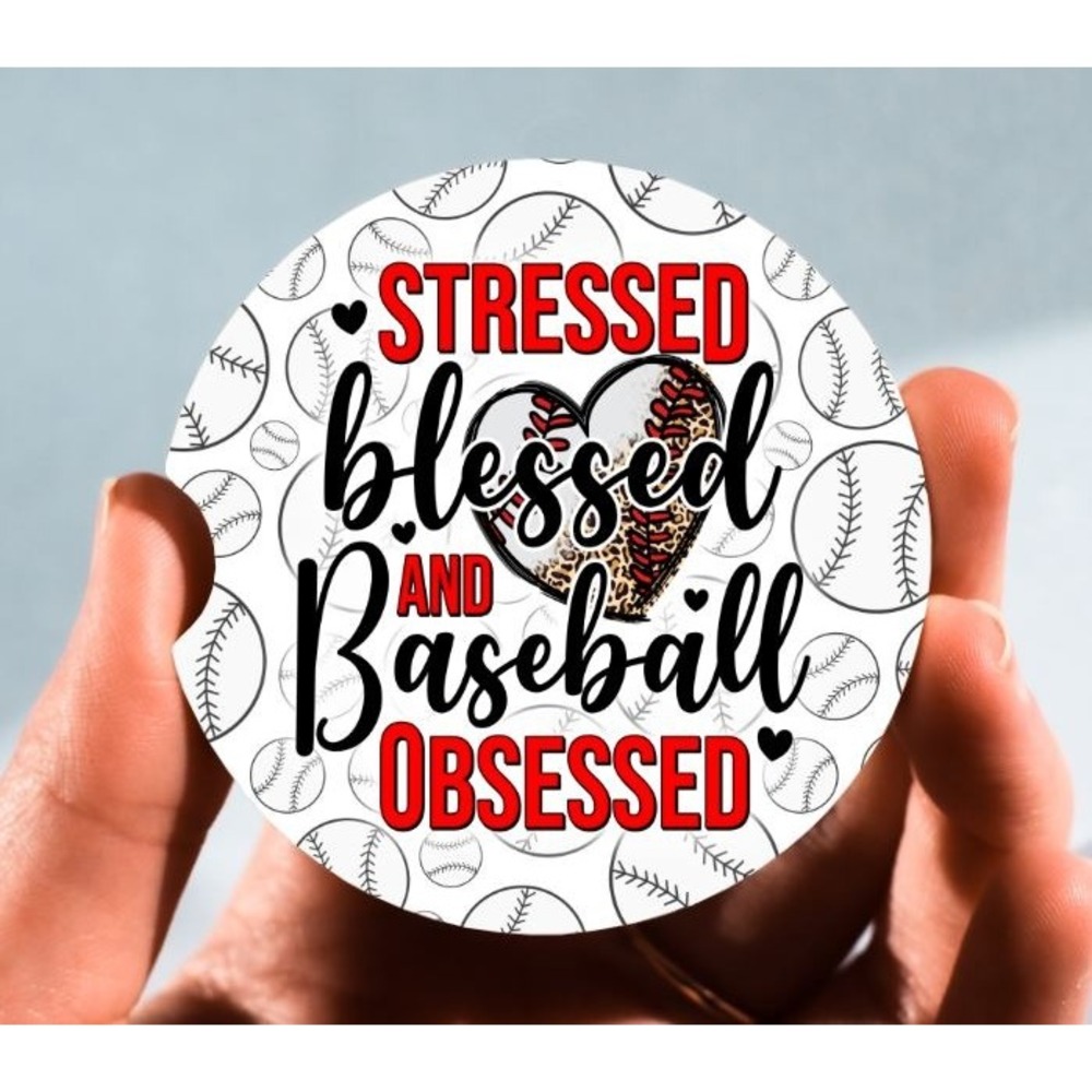 Set of 2 Car‎ Coasters, Blessed And Baseball Car Coaster, Neoprene Car Coaster